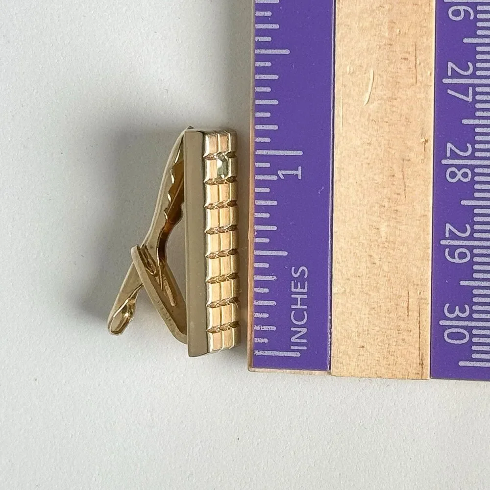Vintage Gold Tone Cufflinks Tie Clip Set 1970s Glass Stone Wedding Formal Suit